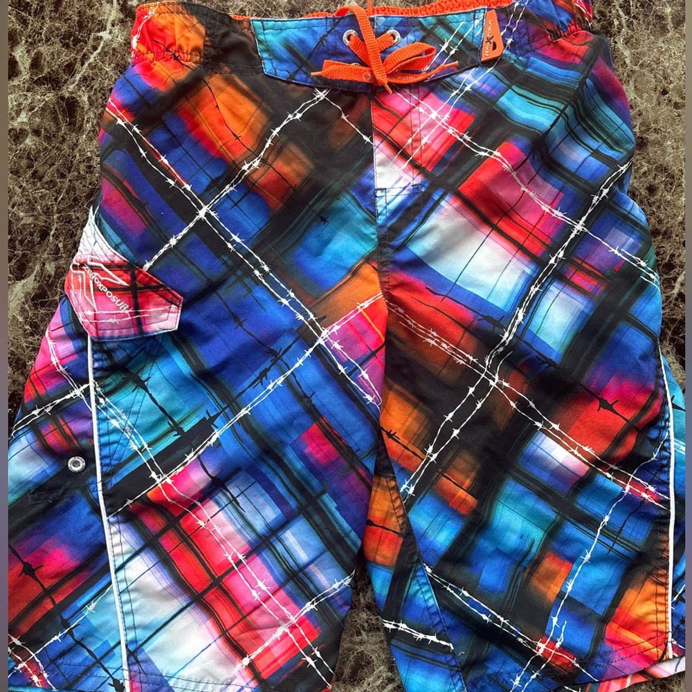 Multicolor Plaid Swim Trunks